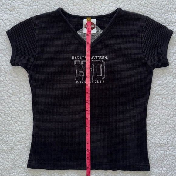 Harley Davidson black baby tee crop top waffle weave Orlando, FL biker chopper M - Picture 5 of 6